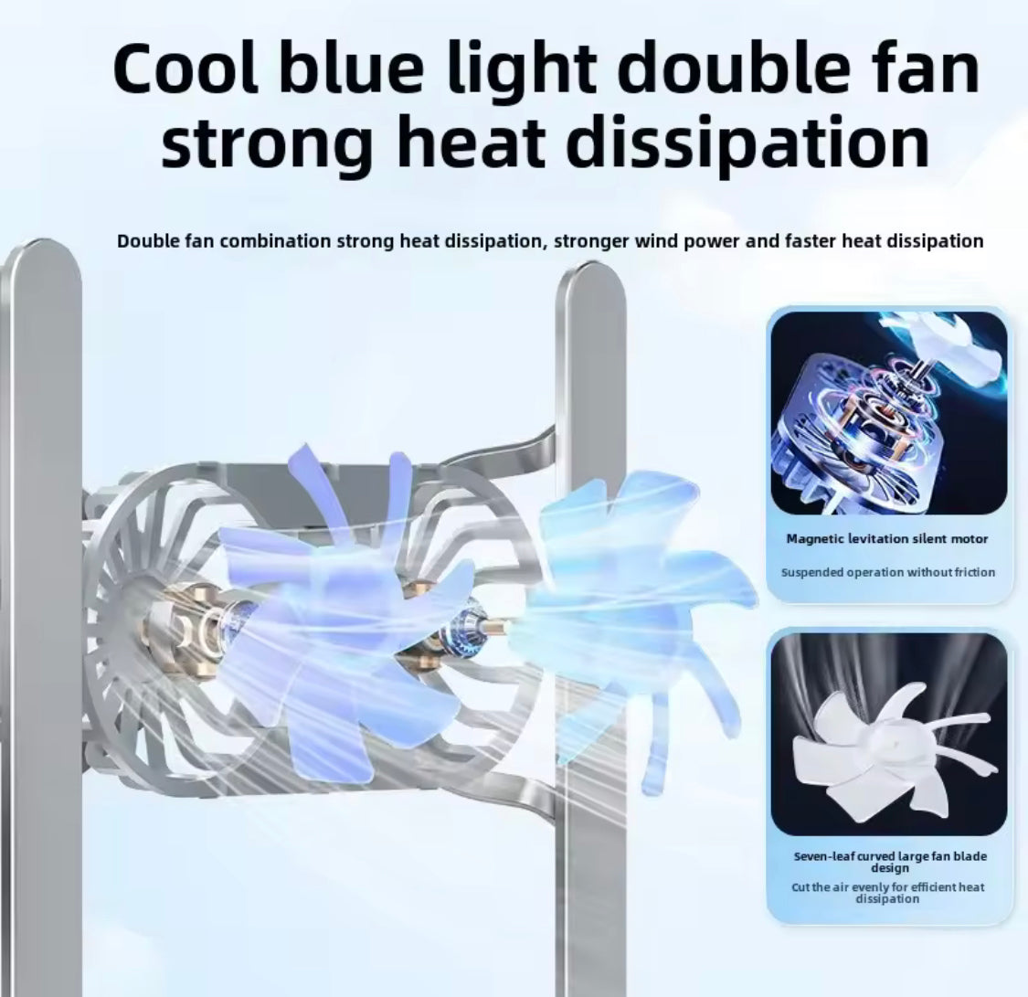 Portable Aluminium Alloy Notebook Stand, Laptop Stand With Computer Cooling Fan, Foldable Dual Fan Desktop Computer Cooling Bracket Portable Aluminium Alloy Notebook Stand, Laptop Stand With Computer Cooling Fan, Foldable Dual Fan Desktop Computer Cooling Bracket